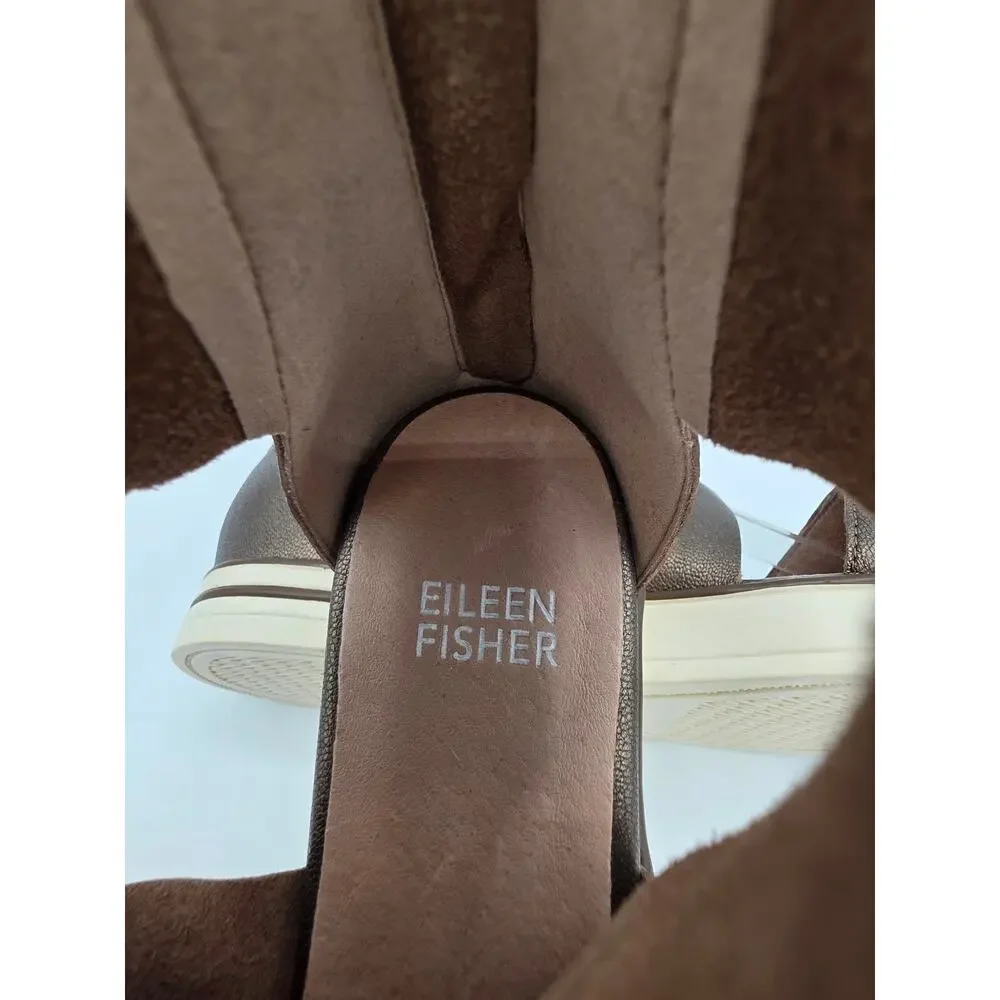 Eileen Fisher Leather Flats Womens 6.5 Bronze Metallic Comfort Shoes NEW